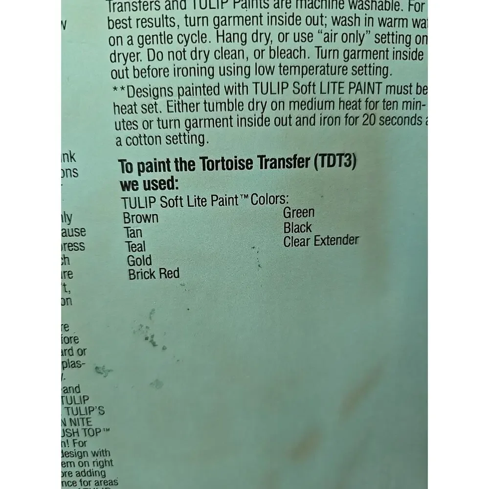 1992 Tulip Big and Easy Iron-On Transfers Tortoise